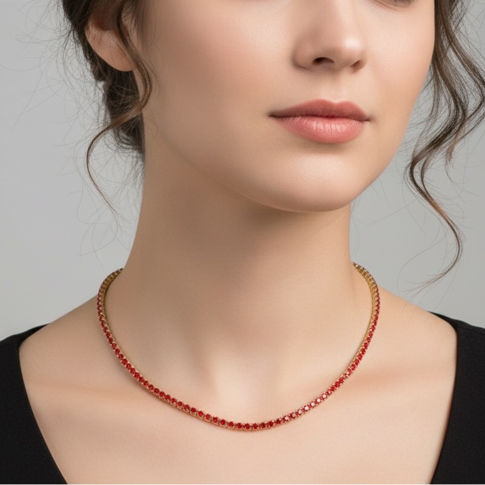 18k Gold Plated CZ Tennis Necklace. New.